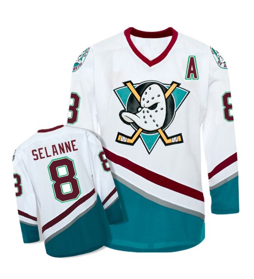 Custom Anaheim Mighty Ducks 8 Teemu Selanne Hockey Jersey White